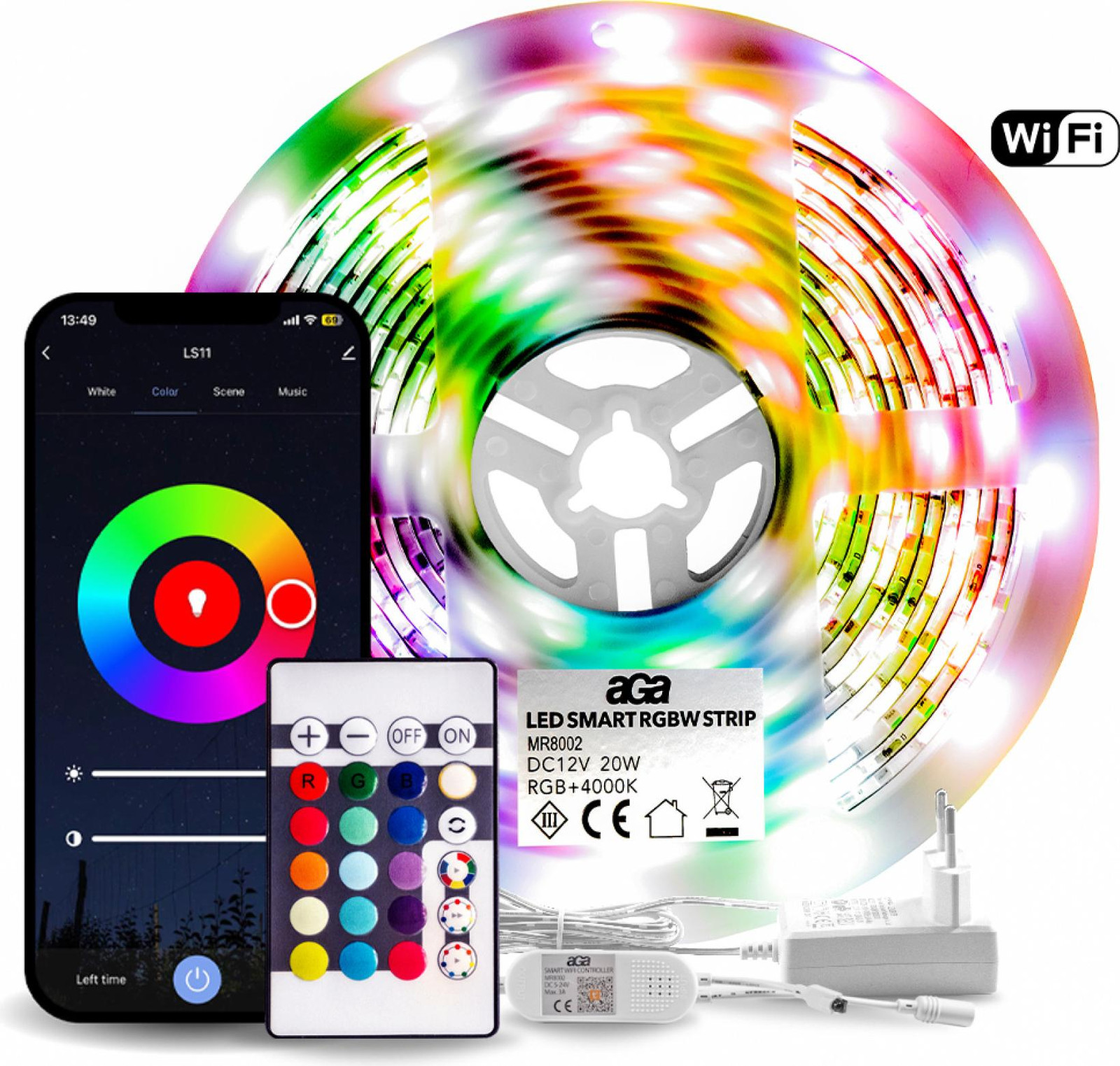 Aga WiFi RGBW LED-strip inclusief controller en voeding, 5 meter