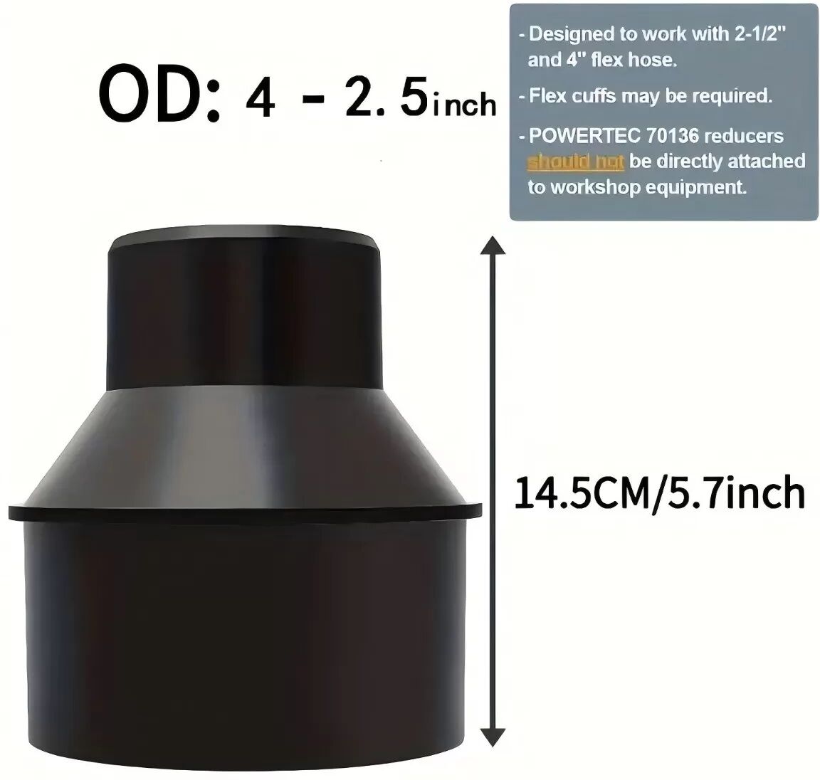 INF Adaptateur de Réduction pour Tuyau d'Aspirateur 4 à 2-1/2 Pouces, Raccord de Dépoussiérage en Plastique ABS pour