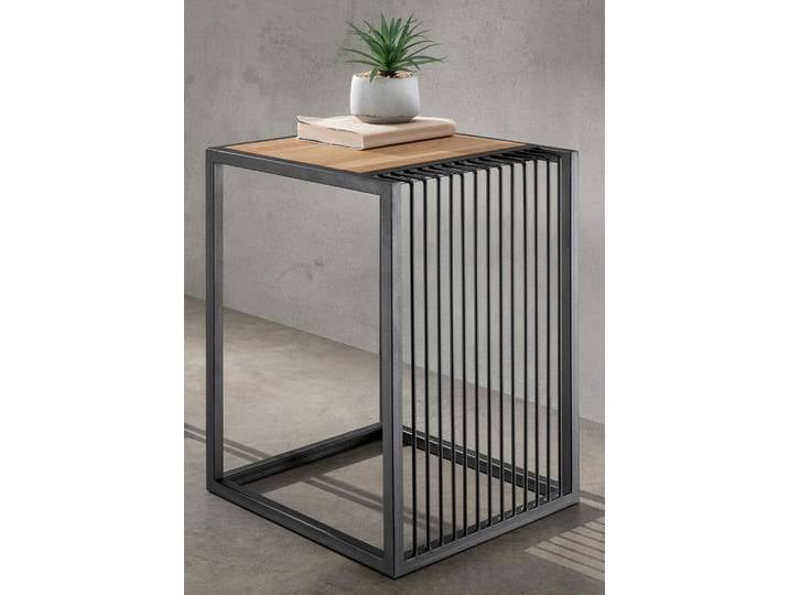 Beistelltisch 40x40cm 'Lissabon' Wildeiche Stahl schwarz Streben