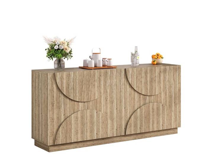 VLIVRA Buffet - buffet bois moderne avec portes push-pull étagères et bahut de rangement 160×40×80 cm naturel