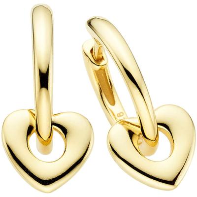 Paar Creolen "Schmuck Geschenk Ohrschmuck Ohrringe mit Herzeinhänger", gold (gelbgoldfarben), ANISTON JEWELRY & WATCHES, Ohrringe, Damen, 15,6mm, Silber 925 (Sterlingsilber), Einhänger abnehmbar