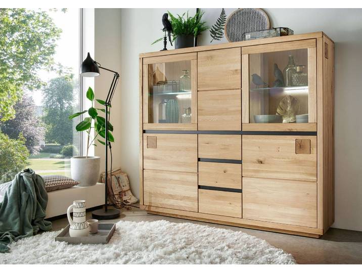 Massivholz Highboard Hella in Wildeiche oder Kernbuche – Montierte Lieferung – 3%-Vorkasse-Rabatt