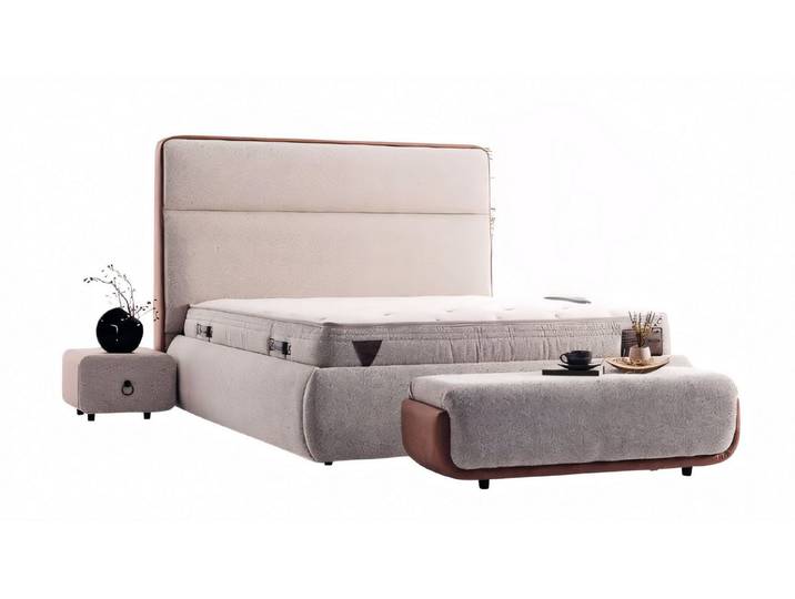 JVmoebel Polsterbett JVMoebel Polsterbett in Beige mit hohem Kopfteil und Matratze