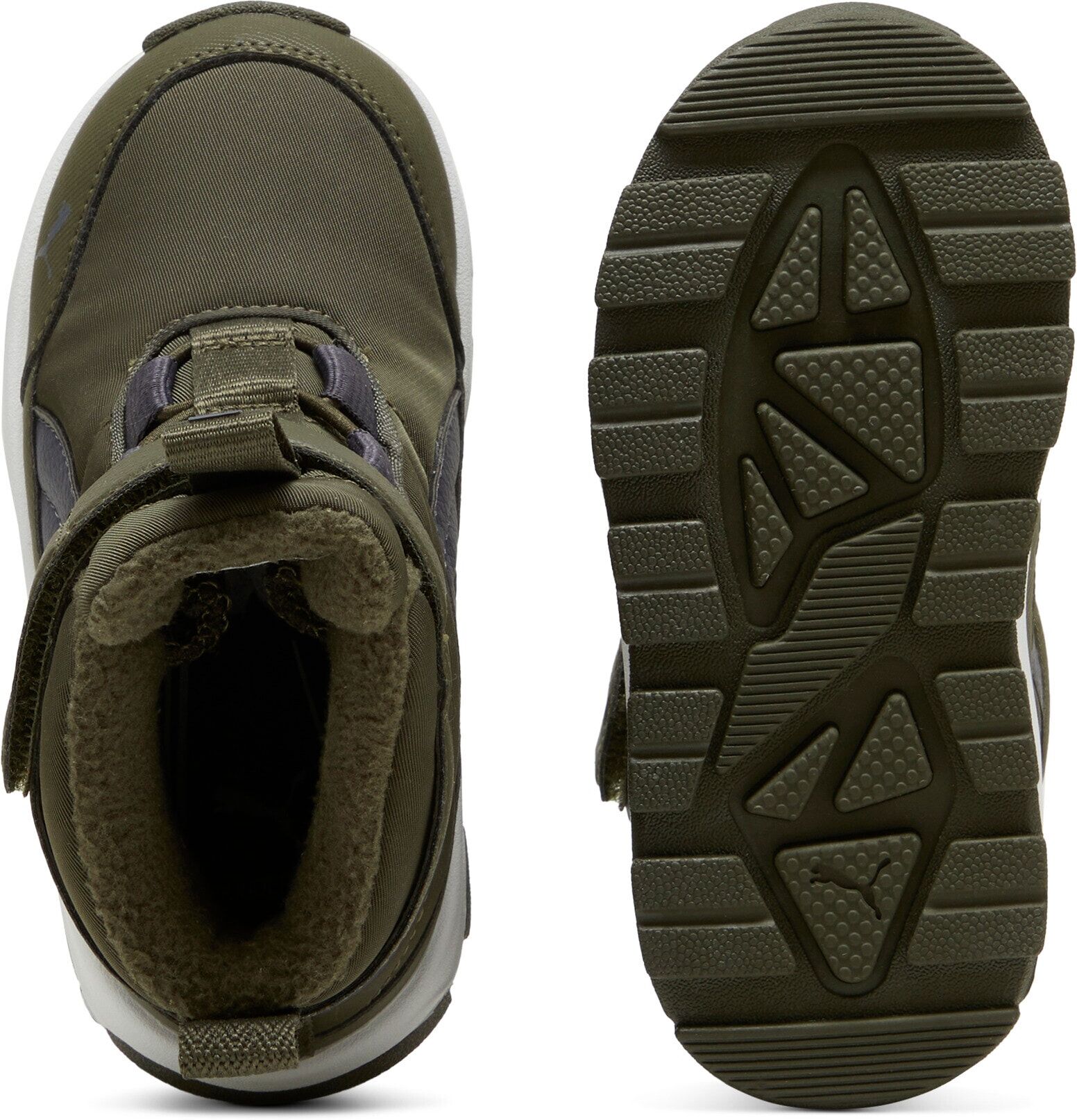 Winterboots PUMA "EVOLVE BOOT PURETEX AC+INF", Jungen, Gr. 21, Textil, grün (schwarz olive, galactic gray, puma weiß), unifarben, Schuhe Winterboots, Snowboots, Winterstiefel, Winterschuhe, wasserdicht schwarz olive, galactic gray, puma weiß 21, Textil