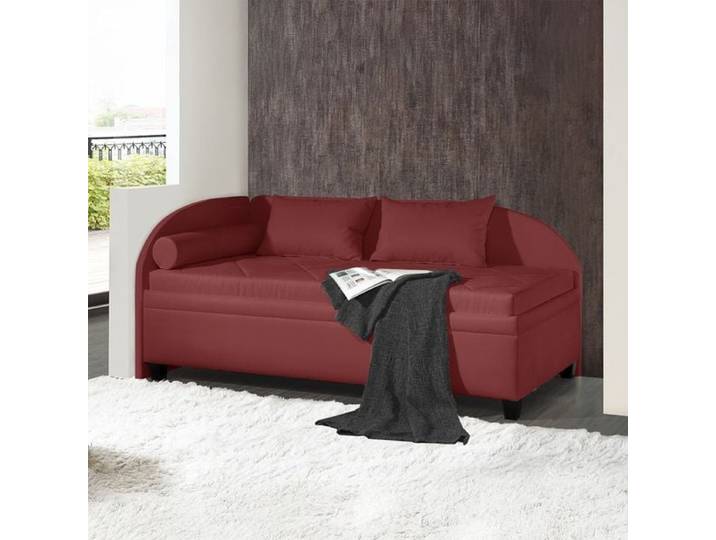 Polsterliege Kamina Komfort Microvelours mit Bettkasten Seitenteil links Kunstfaser 87x209x99cm Rot Relaxfunktion klassischer Stil