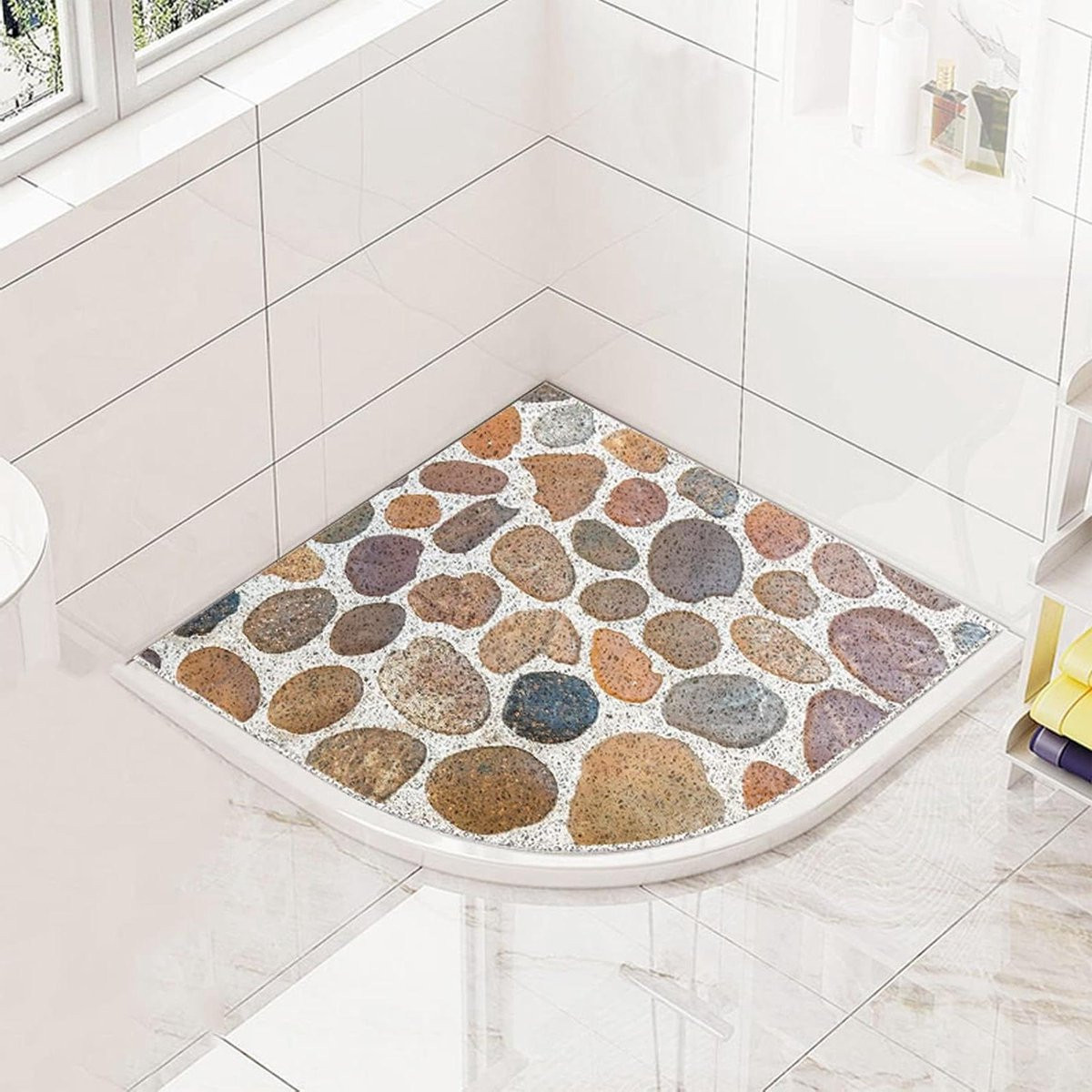 Grijs Douchemat Hoek met Zachte Loofah Textuur - 60 x 60 cm