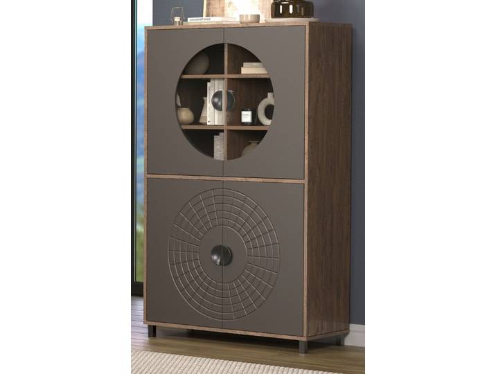 Furn.Design Vitrine Oriana (Stauraumvitrine in Rost Optik und Bronze, 2-türig, 97 x 163 cm) mit Soft-Close-Funktion, 12 Fächer