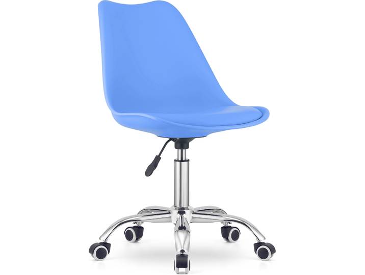 Chaise de bureau Chaise pivotante avec roulettes\, chaise de bureau réglable en hauteur polypropylène plus coussin en similicuir\, piétement chromé\, bleu