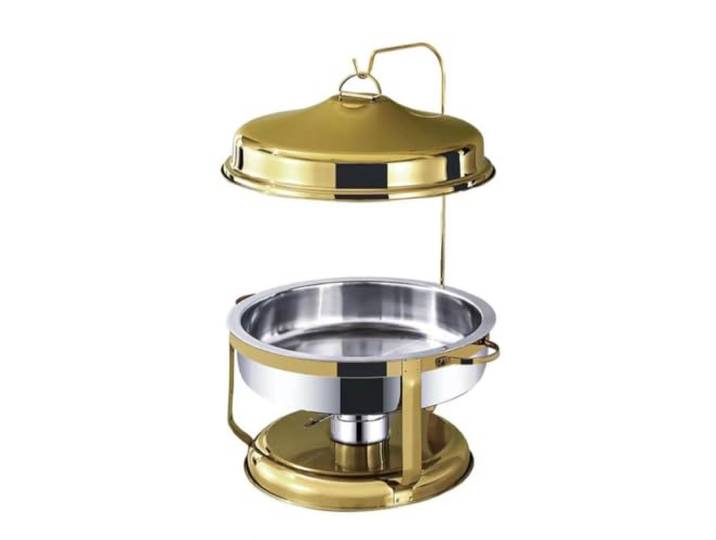 9L Chafing Dish Buffet-Set, Edelstahl-Buffetkocher Hängender oberer Deckel, runder Wärmer for Hotel, Party(Gold)