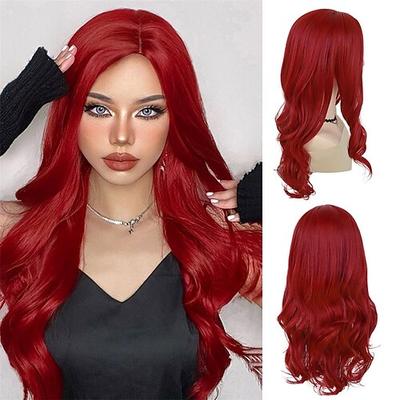 22 Zoll lange heiße rote Perücken für Frauen, Seitenscheitel, lockige Perücke, Welle, durchschnittliche Größe, Kunstfaser, Cosplay, Poison Ivy, Ariel-Perücke für Halloween-Kostümparty