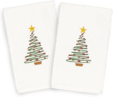 Authentic Hotel and Spa Turkish Cotton Christmas Tree White Set of 2 Hand Towels
