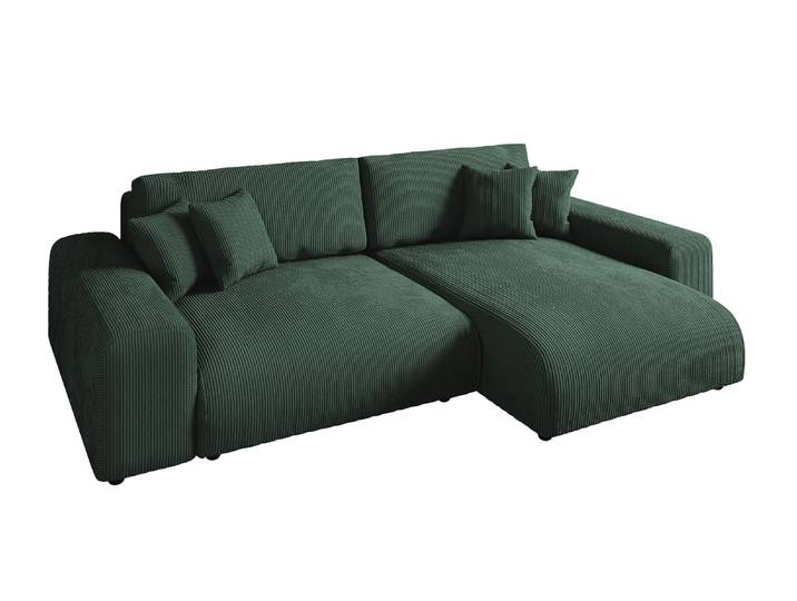 Ecksofa Schlaffunktion ausziehbar Bettkasten Polsterecke L-Couch in Cord Grün / 21005