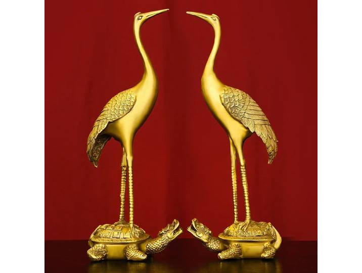 Grue de tortue Feng Shui en cuivre, ornement de longévité, grue unique, décor de bureau à la maison