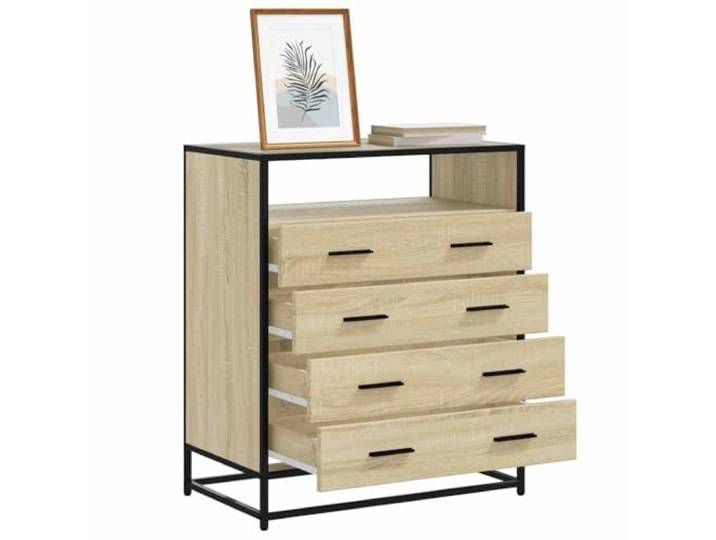TUERYAFEK Schubladenschrank Sonoma-Eiche 70x41x83,5 cm Holzwerkstoff 4 Schubladen, Metallgestell, industrieller Stil, feuchtigkeitsbeständig, pflegeleichte Oberfläche, vielseitig nutzbar