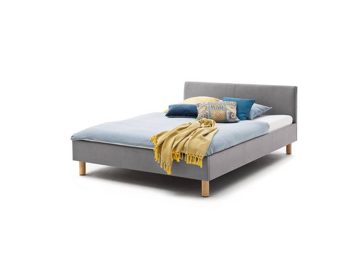 Kawola Polsterbett LEO Grau Webstoff, Textil, Eiche,Eiche, 140x200 cm, Schlafzimmer, Bett, Polsterbetten