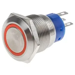 RS PRO 19mm,stainless,DPDT,Ring,mom,Rd,24V, Schalter + Taster, Silber