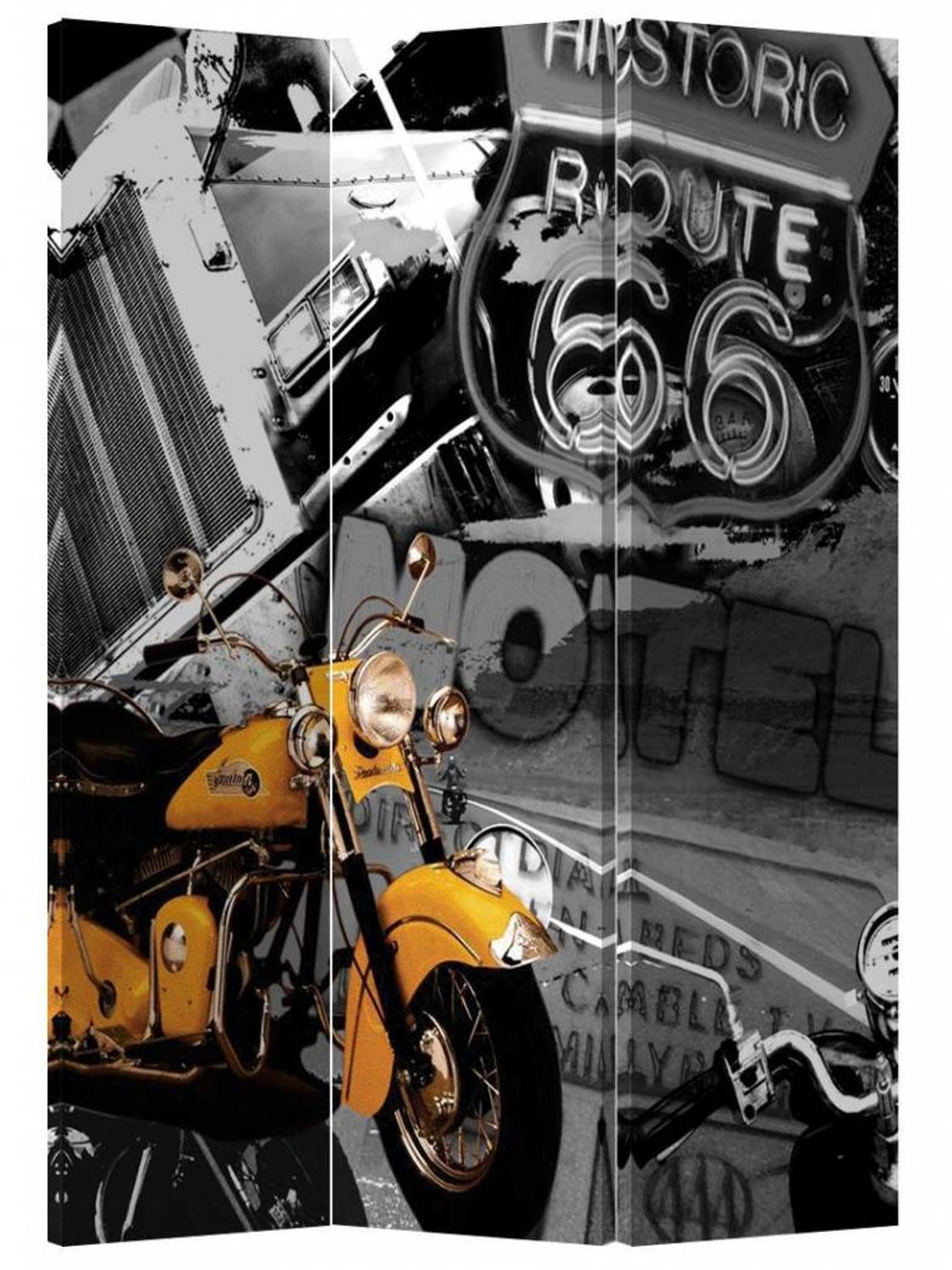 Fine Asianliving Kamerscherm Scheidingswand Retro Route 66, 3 Panelen, B: 120 cm, H: 180 cm
