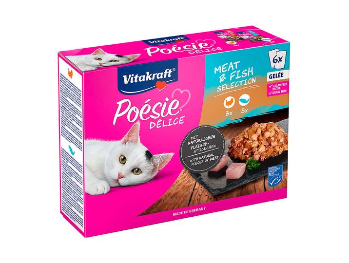 Vitakraft Poésie Délice Katzenfutter in Gelee Pute+Lachs MSC 6x85g