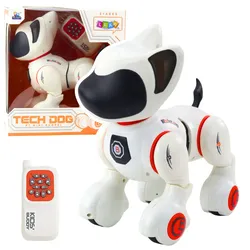 Interaktiver Roboterhund mit Fernbedienung, Licht und Ton, Weiß/Orange