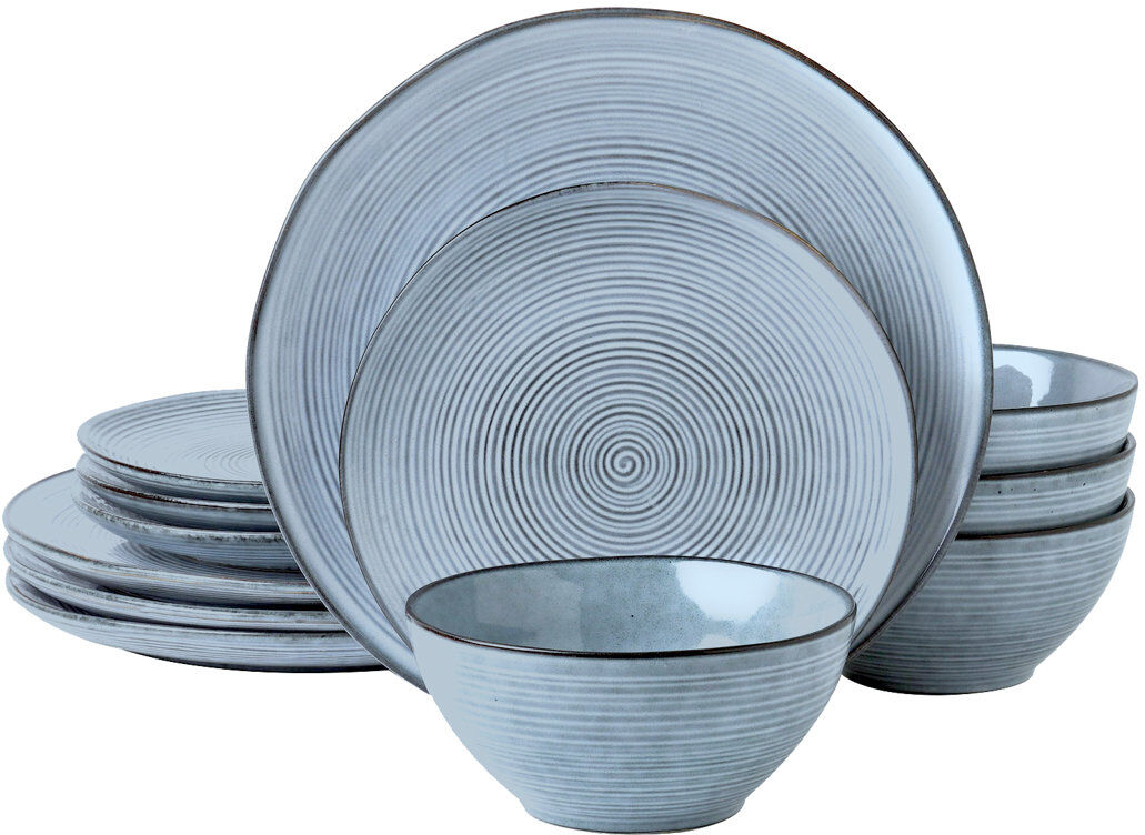 Richmount Stoneware Dinnerware Set 12 Piece - Service for 4 Pearl Blue 12