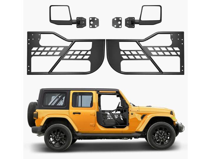 Portes tubulaires VEVOR Jeep (2 portes) de style chasseur avec charnières robustes et verrouillage OE\, portes Jeep avec rétroviseurs\, adaptées aux Jeep Wrangler JL 2018-2024 et Jeep Gladiator JT 2020-2024.