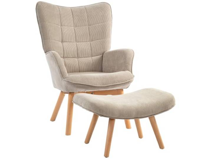 HOMCOM Ohrensessel mit Hocker Sessel mit Cordoptik für Wohnzimmer Hellbraun