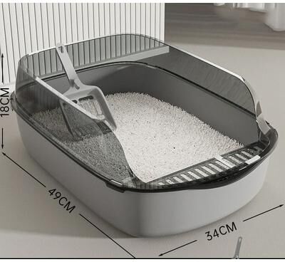 Uplifted Finds Semi Enclosed High Side Splashproof Cat Litter Box With Shield grey l