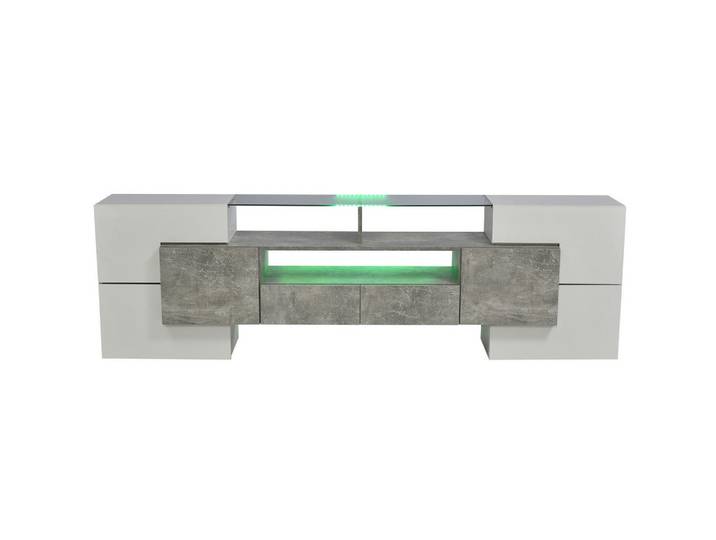 Modenvie Lowboard 200/35/60 cm aus MDF mit LED-Beleuchtung Grau/Weiß, 200x60x35 cm, Wohnzimmer, TV Möbel, Lowboards, Lowboards stehend