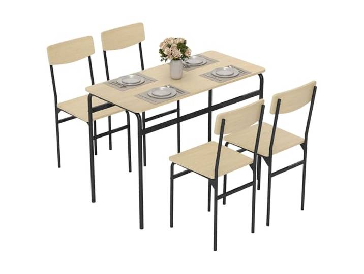 HOMCOM Esstisch und Stuhle Set 5-teilig Platzsparend Schwarz Holz Rechteckiger Esstisch & 4 Stühle, Holz & Metall, Industrielles Design, für Wohnzimmer, Lounge, Küche