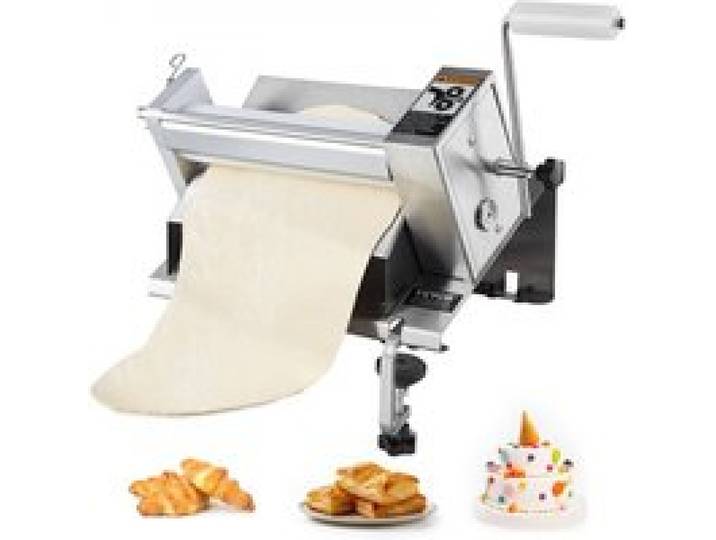 VEVOR Manuelle Teigausrollmaschine Ausrollmaschine Teigroller aus Edelstahl, abnehmbarer Griff, Platte, max. 12 mm einstellbare Dicke, für den Heimgebrauch oder kleine gewerbliche Küchen
