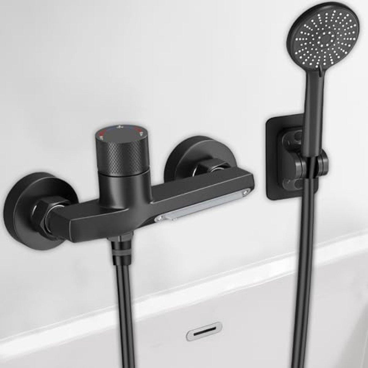 PromoHome Douchearmatuur watervalmodel zwart met handdouche en 5 functies