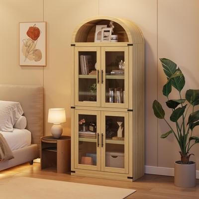 Garvee "71"" Industrial 5-Tier Arched Bookcase with 4 Glass Doors"