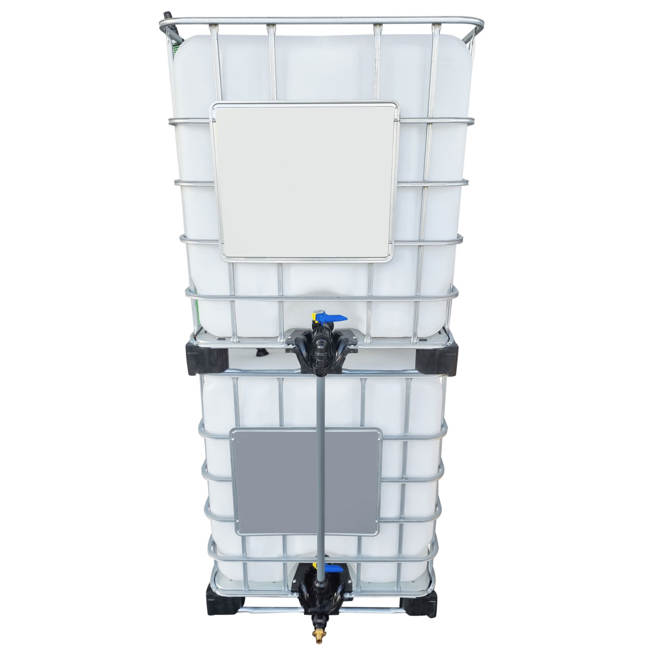 REKUBIK 2000l IBC Wassertank übereinander mit Rohr Tankverbindung 50mm