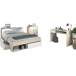 JUGENDZIMMER Set mit Stauraumbett 140 x 200 Schreibtisch Kommode