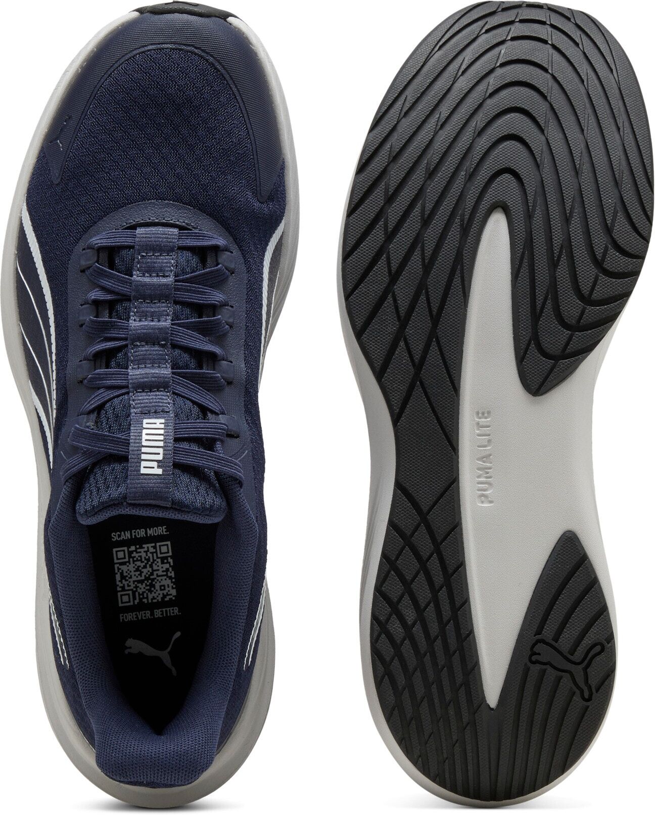 Laufschuh PUMA "DASHER LITE SLIPTECH", Gr. 44,5, Textil, blau (puma navy, feather gray), Schuhe Laufschuh, für einfaches An- und Ausziehen puma navy, feather gray 44,5, Textil