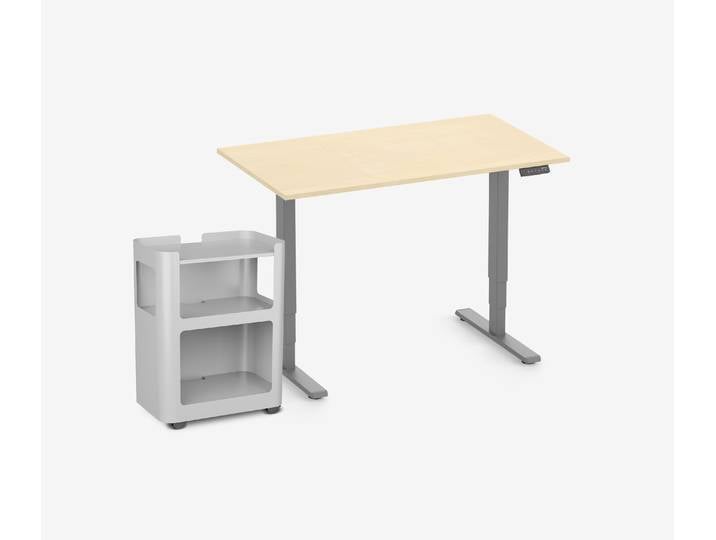 FOKUS Schreibtisch + Rollwagen Birke Grau 120x70