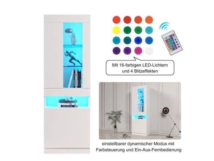 Vitrine Salon Buffet Haut Moderne 2 Portes 4 Étagères Armoire de Rangement Blanche 50*40*180cm