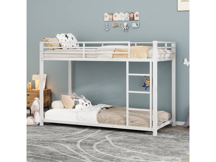 Lit Superposé 90x200cm - Lit Enfant/adulte En Métal - Design Classique - Gain De Place - Blanc