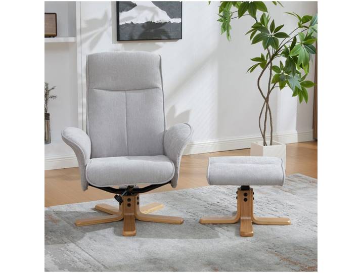 Fauteuil relax pivotant AESVAR style scandinave avec repose-pieds chenille grise dossier inclinable 145°