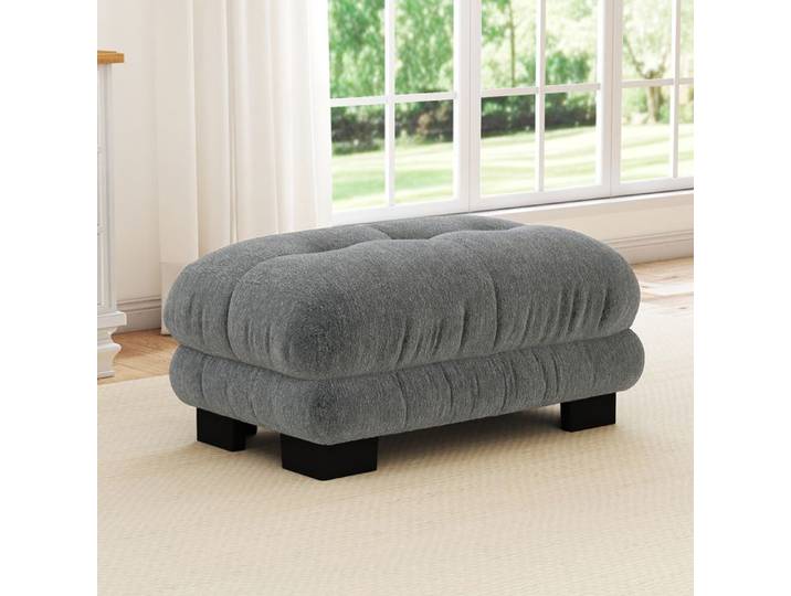 Grand pouf ottoman 112x68x52cm en chenille repose-pieds capitonné rembourré tabouret de salon et chambre - Gris