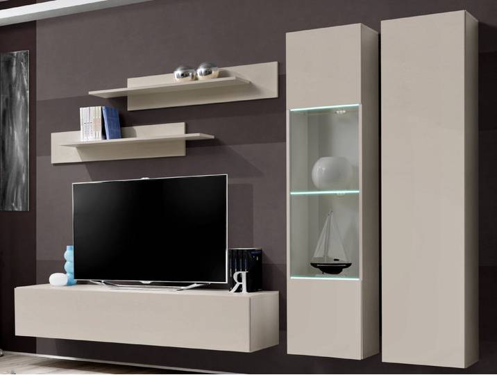 Inn.Furn Wohnwand Option, (Schrankwand 5-teilig in Kaschmir / Sand, hängend, Breite 260 cm), Push-To-Open-Funktion, inklusive LED Beleuchtung