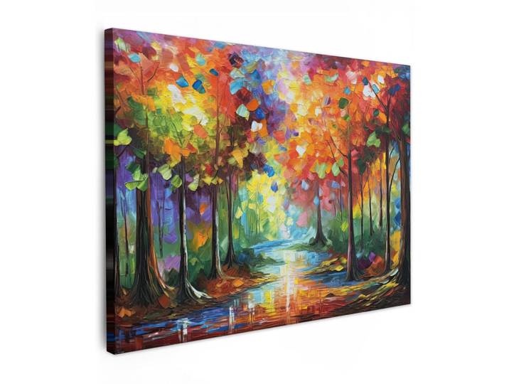 MuchoWow Leinwandbild - Landschaft - Wald - Farben - Natur - 80x60 - Malerei, Mehrfarbig, Textil, Kiefer, Abstrakt, Rechteckig, 80x60 cm, gerahmt, Bilder & Rahmen, Bilder, Wandbilder