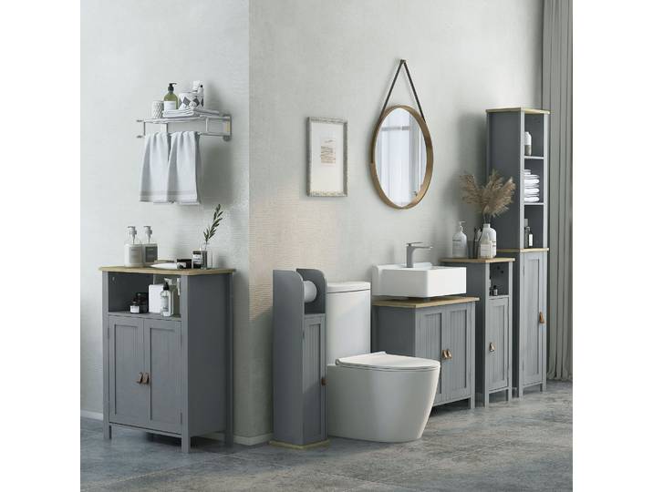 kleankin Meuble Lavabo Gris 2 Portes Étagère 60x30cm