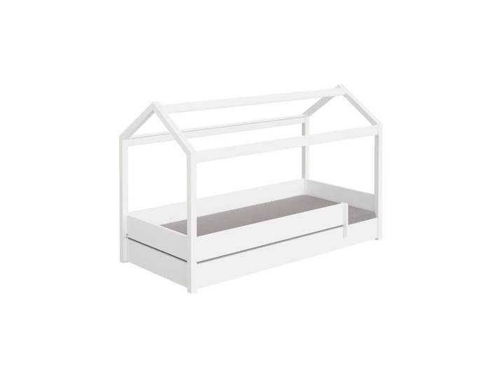 Hausbett, Weiß, 90x200 cm, Holz massiv, Bodentiefer Einstieg, Kinderzimmer, Paidi