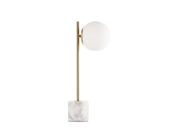 Lampe de table avec base en marbre et globe opalin, E27, dorée