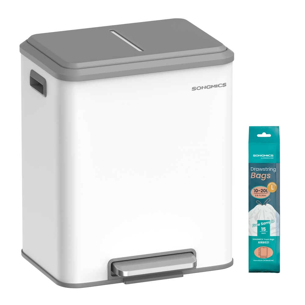 SONGMICS Mülltrennsystem 2 Fächer für Recycling und Restmüll wolkenweiß LTB544W02