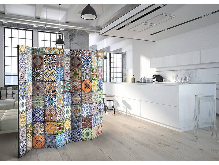 Paravent Colorful Mosaic 1-seitig Vlies auf Massivholz Multicolor 225 x 172cm