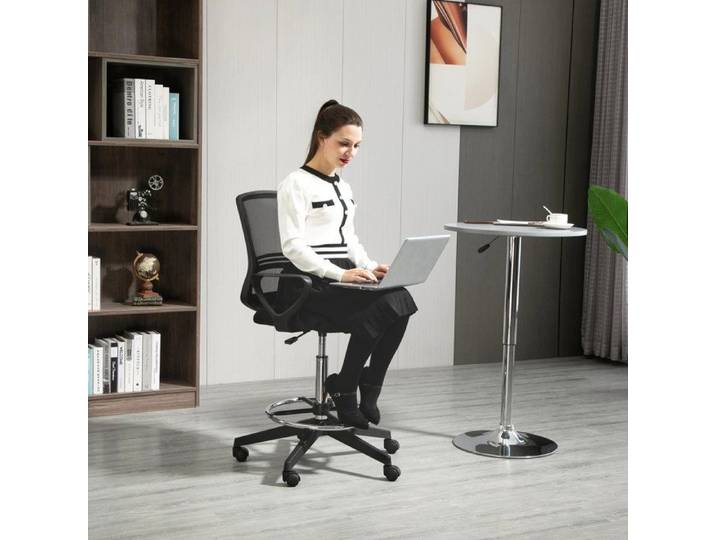 WOVREO Chaise de bureau ergonomique assis-debout réglable avec repose-pieds maille respirante noir