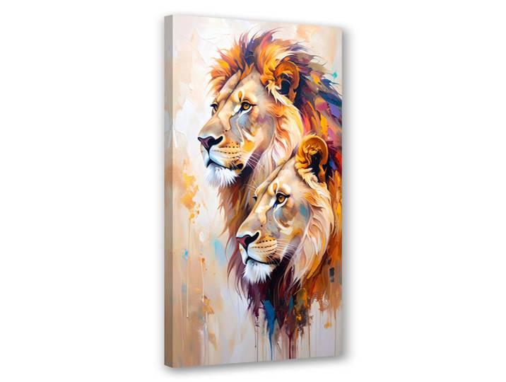 Feeby Leinwandbild Löwenpaar Tiere gemalt 50x100cm, Beige, Rechteckig, 50x100 cm, Bilder & Rahmen, Bilder, Leinwandbilder