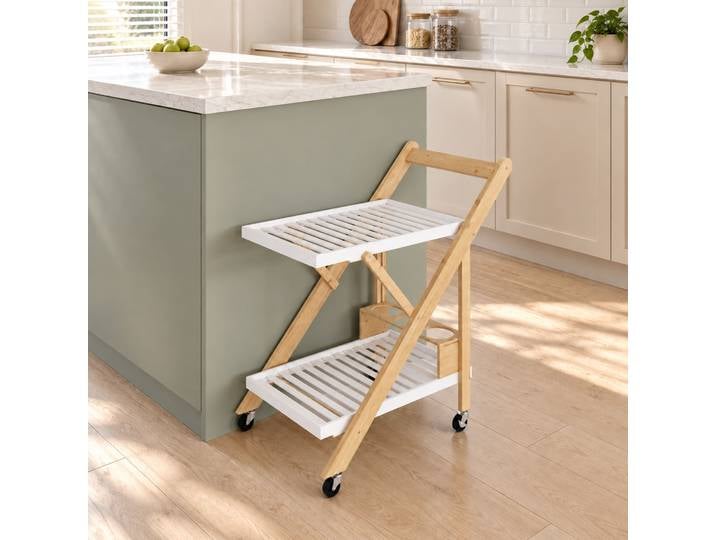HOMCOM Chariot Cuisine Bambou Pliable 2 Plateaux 3 Casier Vin